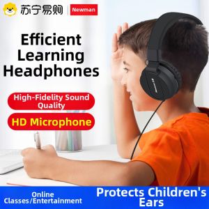 Newman Wired Headset Overhead Noise Reduction Bass Music Learning Headphones with Extended Cable for Online Classes Student Use