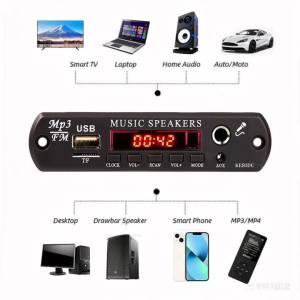 KEBIDU | KEBIDU 60W Amplifier Bluetooth 5.3 MP3 WMA Decoder Board DIY Home MP3 Player DC 12V Car Audio Module Clock Mic TF FM AUX Record