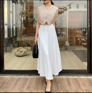 Kinka Skirt//Rok Wanita Korean Style//Rok Polos Bahan Scuba//Rok Panjang