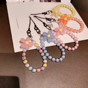 Women Girls Anti-Lost Flower Pendant Jewelry Bracelet Mobile Phone Chain Cellphone Strap Phone Lanyard Beads Phone Chain phone strap holder lanyard