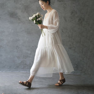 Elegant White French Cotton Lin Dress Summer Thin Style Age-Defying Design Sensation High-End Atmosphere Commute Vintage Style