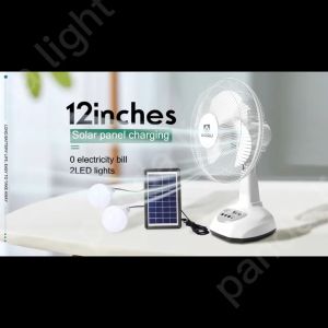 solar electric fan USB rechargeable solar fan 18/16/14/12 Inch with 2 free bulb solar panel DC 220v AC charging fan emergency light solar powered tabletop fan newly upgraded super strong win continuous work for 24 hours