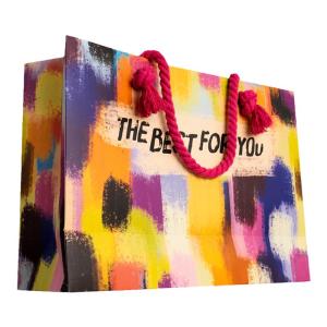 Montilord Thickened Paper Shopping Bag Medium Size Gift Bag Holiday Decorative Bag Colorful Woven Rope Business Document Bag