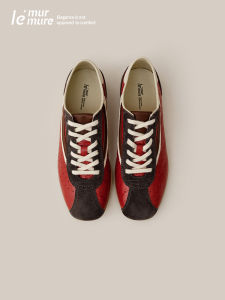 Le Murmure American Retro Patchwork Suede Leather Casual Sports Shoes Color Block Oxford Shoes Comfortable Flat Heel round Toe