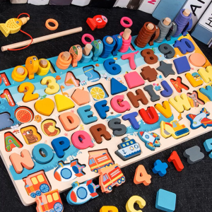 BAYOEMS Baby Montessori Math Toys Fishing Count Numbers Matching Alphabet Digital Shape Educational Puzzle Toys Kids Wooden Learning Board