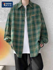 TUCANO Mens Retro American Plaid Long Sleeve Shirt Casual Outerwear Spring Autumn Loose Fit Polyester Non-deformable