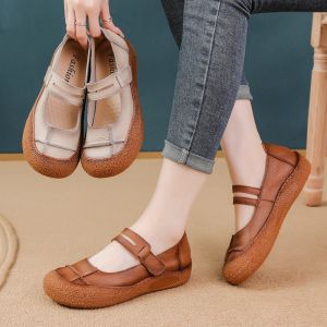 Grazia phụ nữ Mary Janes tối giản da mờ căn hộ kiểu Pháp trượt trên Comfort Giày đi bộ giày dép