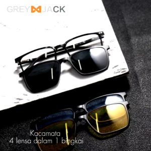 Grey Jack Kacamata Clip On 4in1 Lens Polarized Model Kotak Ringan Bahan TR90 Bisa Lensa Minus Fashion Pria Wanita 6203