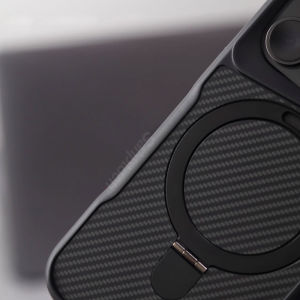 Sanptoch For Magsafe Stand Phone Case For iPhone 16 15 14 13 Pro Max Matte Carbon Fiber Texture Cover For iPhone 16 Pro Max Matte Shockproof Protection Casing with Alloy Ring Holder