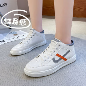 Womens High Top Slip-On Sports Shoes Breathable Versatile White Sneakers Spring 2025 Casual round Toe Flat Bottom Rubber Sole