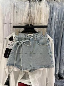 High Waist Butterfly Knot Tie Denim Mini Skirt Womens Casual A-Line Skirt Short Skirt Dongda Gate Summer New Style