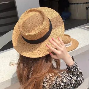 French Style Straw Hat Beach Vacation Sunshade Wide Brim Hat Women Summer Elegant Level Top Hat Casual Chic Hat