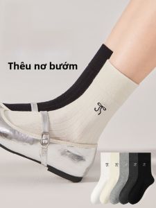 MiiOW | Tất dài đến bắp chân không xương MiiOW cho phụ nữ mùa thu ngọt ngào kháng khuẩn chống mùi tất dày thấp có nơ thắt nút