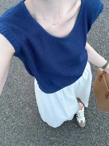 เสื้อยืดแขนสั้นผ้าไหมน้ำแข็งสีฟ้าคอเหลี่ยมแขนพองแฟชั่นฤดูร้อน เสื้อผ้าทำงานสำหรับผู้หญิง ทรงหลวม สีสันสดใส ลำลอง