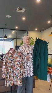 K-FASHION Setelan Tunik Amena Motif Modern 2023 Terbaru Rample Rayon Busui frienly Setcel Keninian