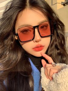 Sunglasses Female Tea Pigment Color Polarized Stylish Fashion Slim Looking Sun-Resistant Sunglasses UV Protection Myopia Large Frame Internet Celebrity
