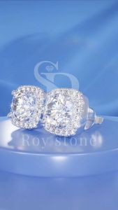 RoyStone - Anting Wanita Moissanite Sertifikat GRA Original Lapis Emas - Square Earring