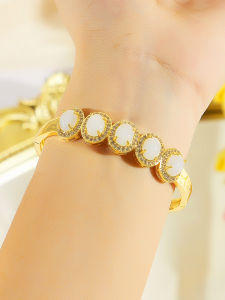 SEQUITO Fashion Ladies Jewelry Full Pave Setting Red White Green Oval AAAAA Zircon Pageant Wrist Gold Plated Bangle B367