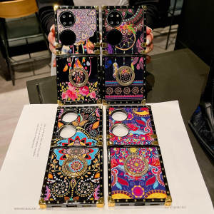 New Fashion Brand Colorful Wind Chimes Huawei P50 Pocket Square Plated Foldable Screen Phone Case Full Edge Protection Thickened Anti-Fall Dirt-Resistant with Stand Lanyard Protective Cover