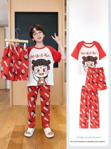 MiiOW | Pure Cotton Short Sleeve Sleepwear For Boys Lightweight Breathable Home Clothes Summer New Style Cartoon Cute Style Kids Clothes