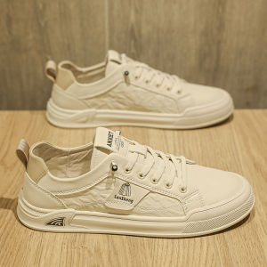 Mens Casual Flat Shoes Spring Autumn Breathable Slip-On Thin Style Korean Versatile Flat Leather Shoes White Leisure Shoes