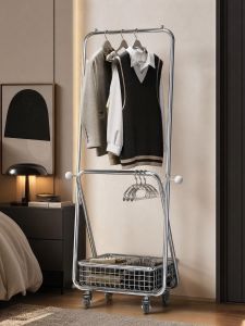 Modern Minimalist Double Layer Clothes Rack with Wheels