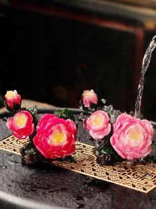 Creative Color Changing Tea Pet Decoration Wealth Brings Blooming Peony Flower Tea Set Accessories Resin Handmade Small  Style
