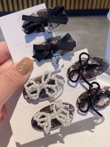 Pure Desire Black Lace Oval Duckbill Hair Clip Fabric 3D Butterfly Knot Parting Hair Clip Side Hair Accessory Fashionable Korean Style