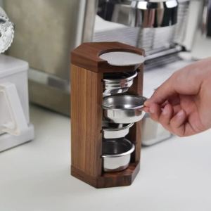 JUSTINLAU 58mm Coffee Portafilter Holder Wooden Coffee Filter Basket Storage Rack Coffee Accessories Organizer for Home