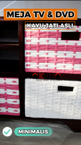 Meja TV 43 Inci Rangka Kayu Jati 5 Laci Rotan Sintetis Bufet Buffet Rak Lemari Ruang Tamu Minimalis
