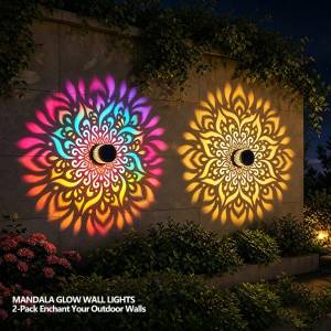 1/2Pcs Color Changing Solar Mandala Wall Lamp Retro Hollow LED Fence Light Outdoor Garden Yard Stair Patio Decor Lighting