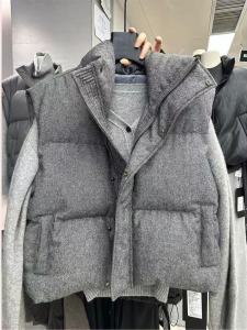 Gray Short down Cotton Vest Womens High-End Feeling Outerwear Trendy Shoulder Coat Casual Long Pants High Waist A-Line Skirt