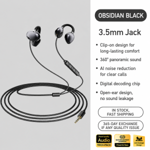 Newmsnr | Open Ear Clip Wired Earphones Type-C 3.5mm Headphones with Mic Volume Control Non In-Ear Sports Gaming Music Headset For Samsung
