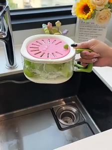 2-in-1 Vegetable Fruit Washing Basin Double-layer Drain Basket Household Large Telescopic Filter Kitchen Washing Basket with Lid