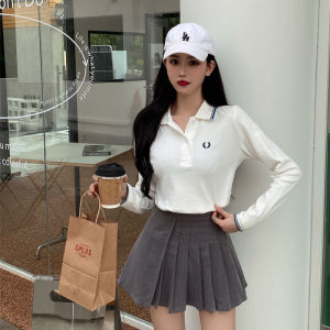 เสื้อยืดคอโปโลผู้หญิงแขนยาวทรงหลวมปักลายฤดูใบไม้ร่วง/ฤดูหนาวเสื้อเชิ้ตพื้นฐานสีพื้นสไตล์สตรีทสำหรับวัย 25-29 ปี