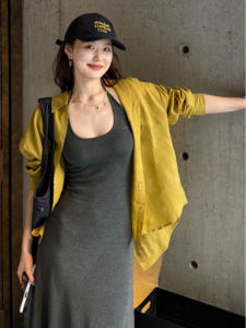 YUEZHONGWEI | Áo sơ mi lanh tơ màu vàng kiểu Pháp chống nắng cho nữ mùa hè mỏng rộng rãi áo khoác ngoài cao cấp cảm giác áo khoác cardigan