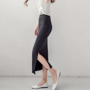 High Waist Side Slit Modal Midi Skirt Womens One Step Slim Fit Bodycon Skirts Korean Style Long Summer Commute Skirts