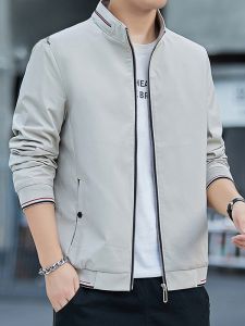 ROMON | Loose Fit Mens Jacket Romon Spring Autumn Fashion Casual Workwear Windproof Stand Collar Zipper Closure Long Sleeve Outerwear