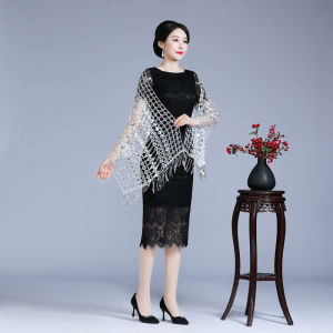 Ladieswear Wedding Suit Lace Cheongsam Gold Shawl Outer Match Summer with Skirt Thin Noble Sequin Scarf Dual-Use