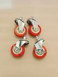 Roda 2 inchi PVC Merah VARIAN (Screw Hidup/Rem) + MUR Troli Etalase Lemari Furniture