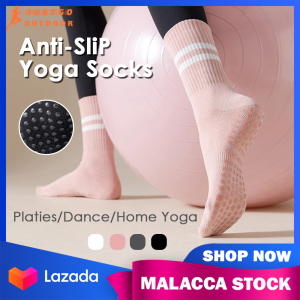 Yoga Socks with Grip 1 Pair Anti Slip Womens Fitness Dance Exercise Socks Mid Length Socks Elastic Cotton Breathable Sports Socks