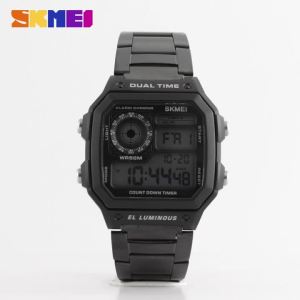 SKMEI 1335 Digital Watch for Men Retro Sports Waterproof Chrono Electronic Mens Wristwatches Stainless Steel Clock Reloj Hombre