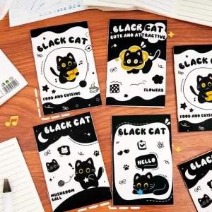Mini Black Cat Softcover Notebook for Students Pocket Size Lined Journal with Cute Portable Memo Book School Stationery
