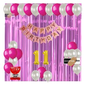 PAKET SET DEKORASI PESTA ULANG TAHUN / BANNER HAPPY BIRTHDAY PINK BALON PUTIH MIX TIRAI PINK MUDA
