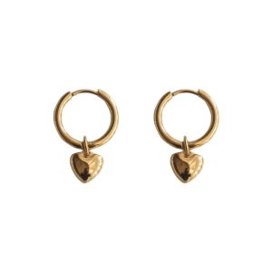 Heart Pendant Hoop Earrings • Drop Earring • 18K Gold Plated Stainless Steel Titanium Hypoallergenic ER223