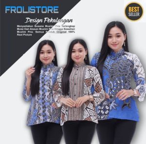 BLUS BATIK M L XL XXL MOTIF G/ SENO BIRU/ SEKAR BIRU/Batik shirt/blouse batik Morena/batik work