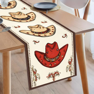 West Cowboy Polyester Table Runner Cowboy Hat Pattern Flag Cowboy Party Decoration Wedding Party Supplie Baby Shower Theme Decor