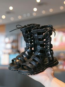 Princess Style Girls Sandals High-Tube Roman Shoes Soft Bottom Beach Sandals Fashionable Childrens Summer Footwear