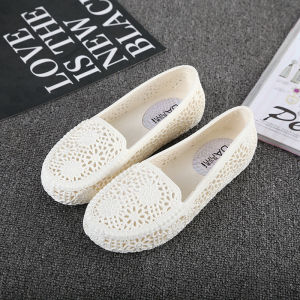 Summer Plaid White Plastic Sandals Womens Maternity Shoes Mom Shoes Soft Soled Flats Breathable Work Cut Out Hole Shoes