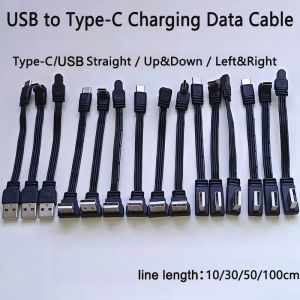 1PC USB A to Type-C Fast Charging Data Cable Straight/Up/Down/Left/Right Angled Flat Silicone Soft Wire 10-100cm